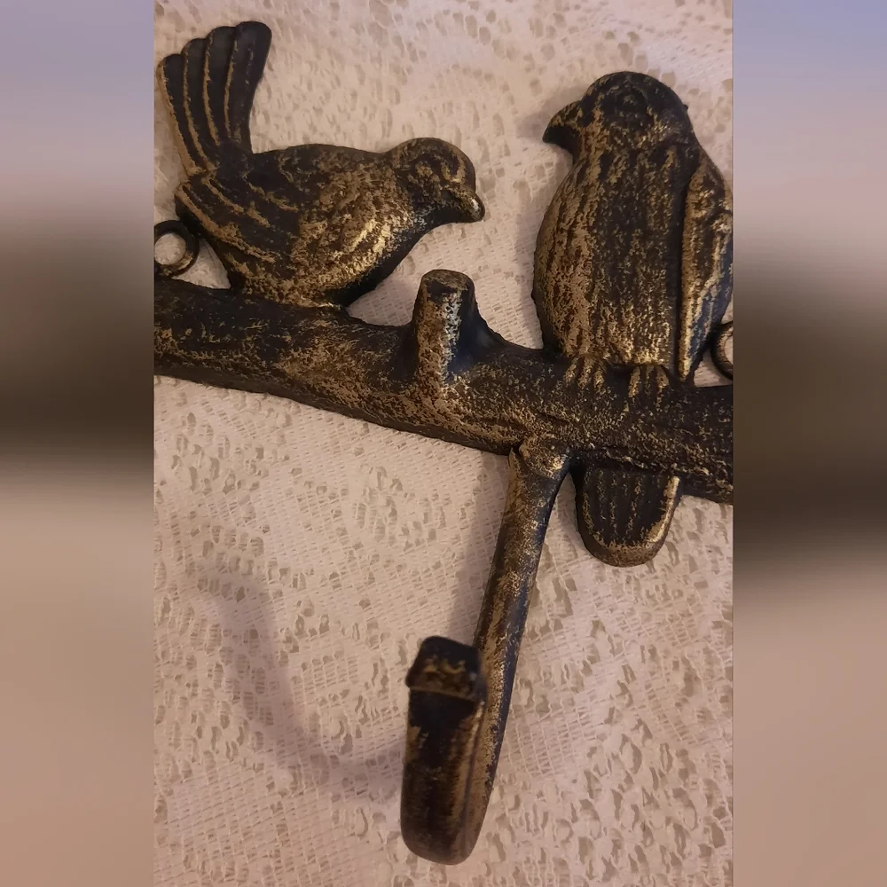 Iron Key Ring Birds On Branch 2 Hooks - Picture 4 of 4